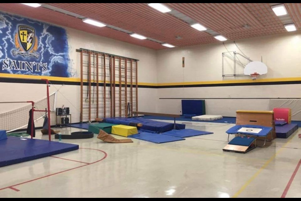 St. Peter's gym set up for Unity's gymnastics club, soon to start their season.