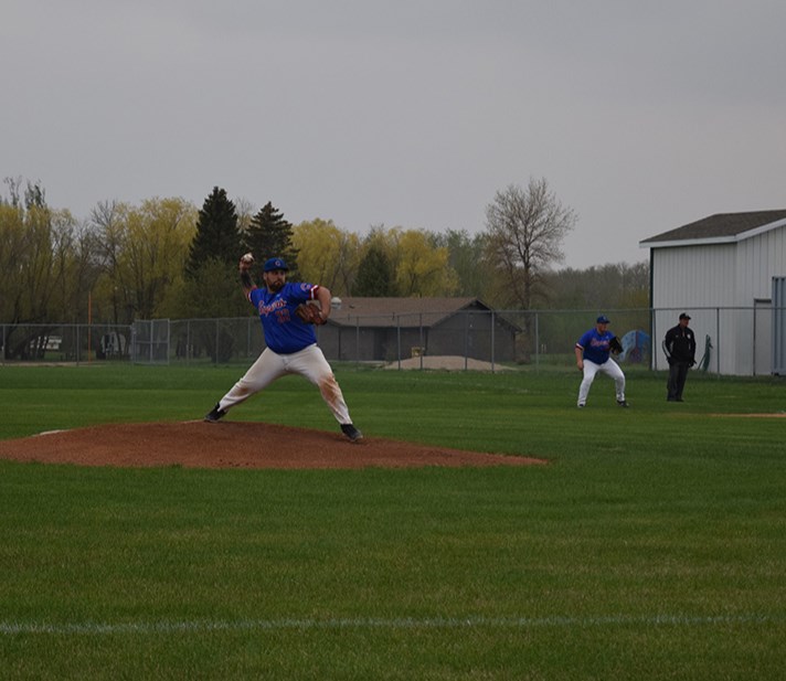 Kholton Shewchuk was the starting pitcher for the Supers in the home opener against Langenburg on May 17, backed up by Shae Peterson at first base. 