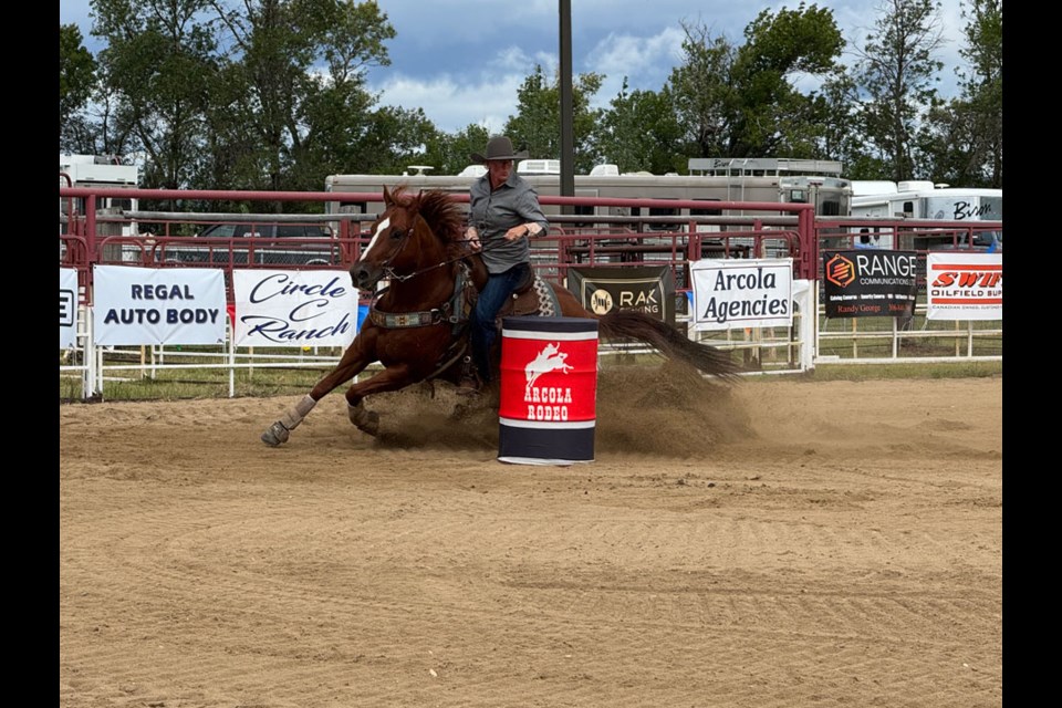Sandra Spence did her best to make the top 10 with an 18.66 time on her horse Nick. 