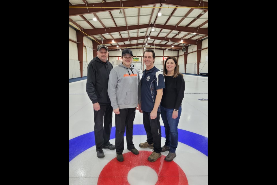 The members of the winning rink at the Canora Town and Country Bonspiel, held at the Sylvia Fedoruk Centre from Jan. 26-28, from left, were:  Kent Zuravloff (skip), Lane Zuravloff (third), Len Puchala (second) and Sharon Ripa (lead). 