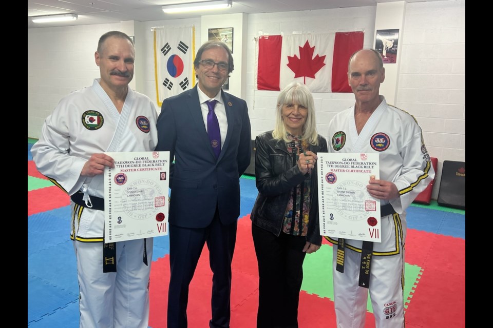 From left, master Don Dechief, grandmaster Vito Palella, honourary Grandmaster and Global Taekwon-Do Federation president Linda Park, and master Wayne Brown after the seventh-degree black belt testing. 