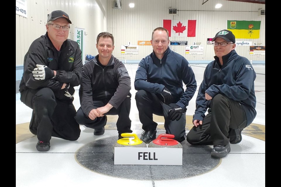 Keith Schell, Curtis Bowker and Rob Bakken from Unity Curling Club compete with skip, Lloyd Fell, of Wilkie Curling Club in the  CurlSask provincial club curling championships March 24-28 taking place in Kindersley.