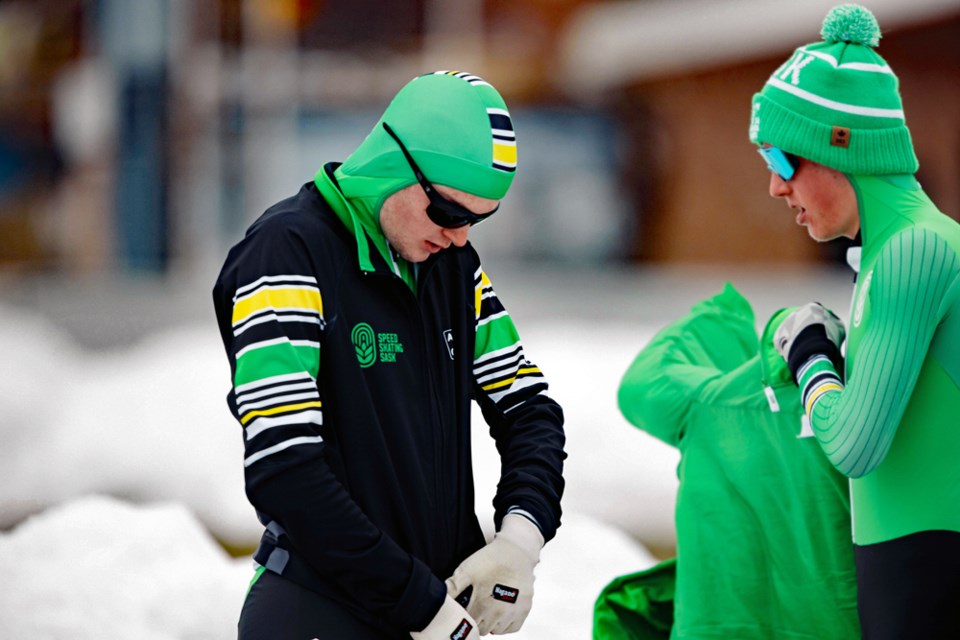 Team Saskatchewan speedskaters before competing.