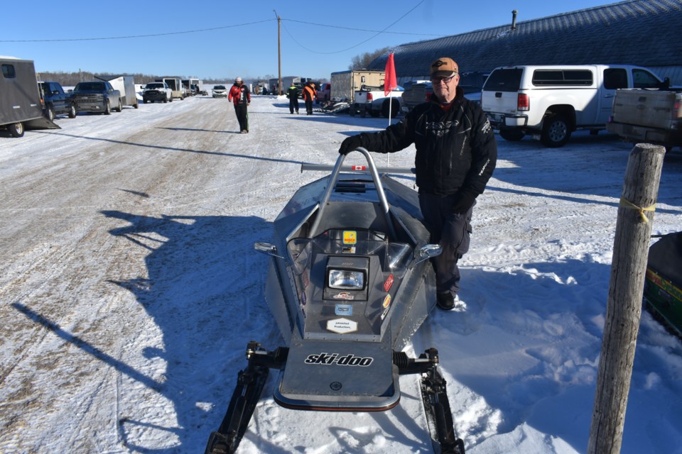 John Kweens’ snowmobile from Churchbridge was front and centre at the Irondog Vintage Snowmobile Derby.