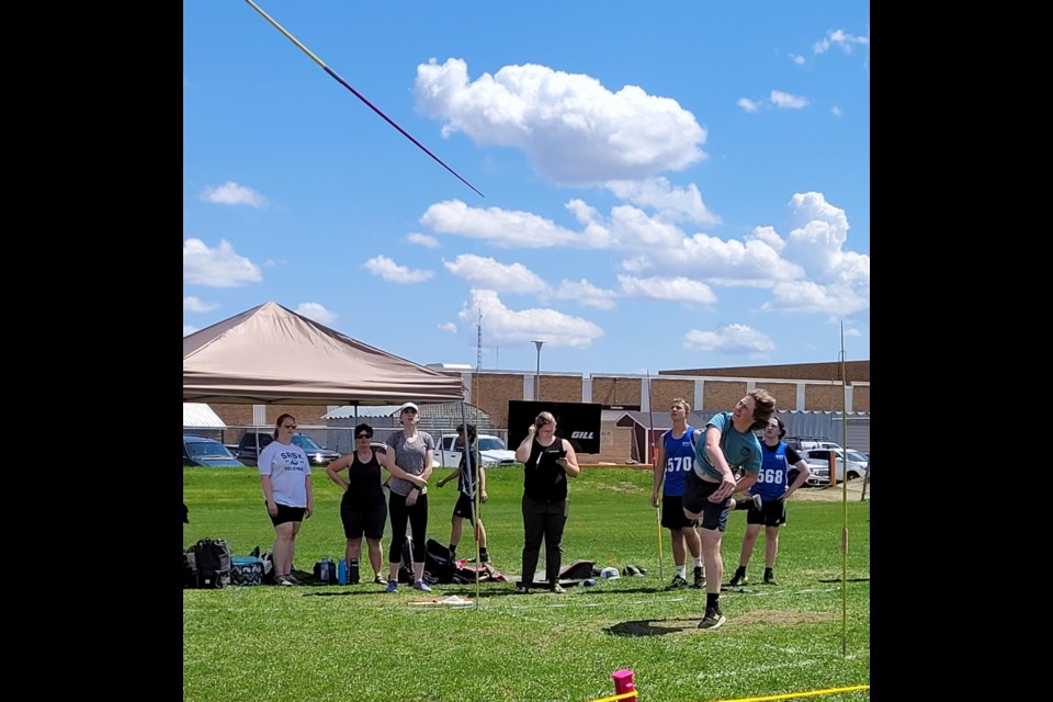 At the district track and field competition in Yorkton on May 25 and 26, Briel Beblow of Canora Composite School won the javelin event.