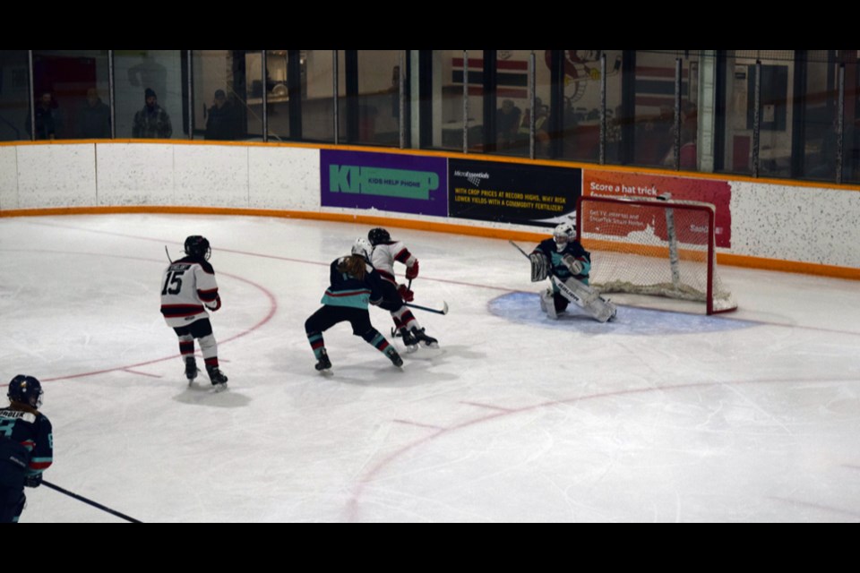 In Game 1 of the playoff series against Esterhazy in Canora on March 7, Zarin Godhe of the Cobras fought off the defender and scored his third goal of the game on this shot. Unfortunately the Cobras lost both games of the best-of-three series, after defeating Kamsack in two straight games to win the previous playoff round.