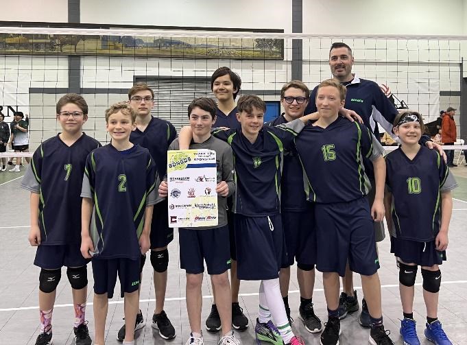 Team Blue Back Row (L to R): Treyton Roussin, Nicholas Burback, Karter-Jett Delorme, Emrey Lozinski, Coach Brandon Needham. Front Row (L to R): Jacob Baron, Jens Vincent, Caleb Banks, Toby Reminek, Linden MacLean 