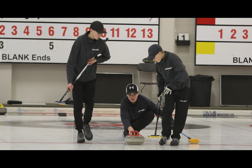 The Humboldt Curling Club hosted the 鶹Ƶ 20 Dodge U18 Boys and Girls Open Provincials from Dec. 27 to 30. In this photo, Team Derksen delivers a rock.