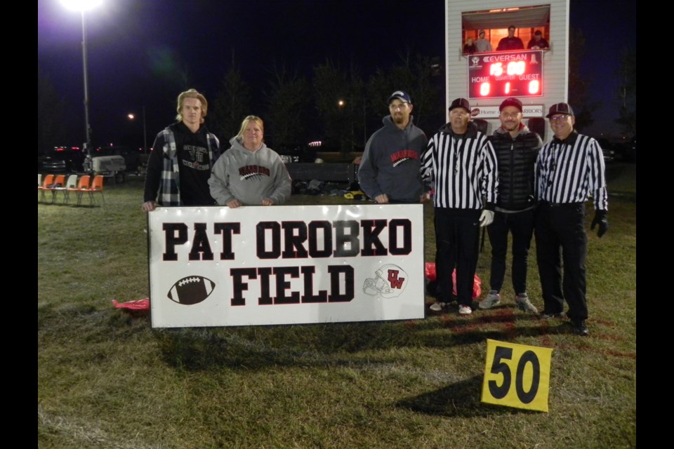 Pat Orobko, third from right, was recipient of a Battle West Athletics Association officials award for 2021-22.