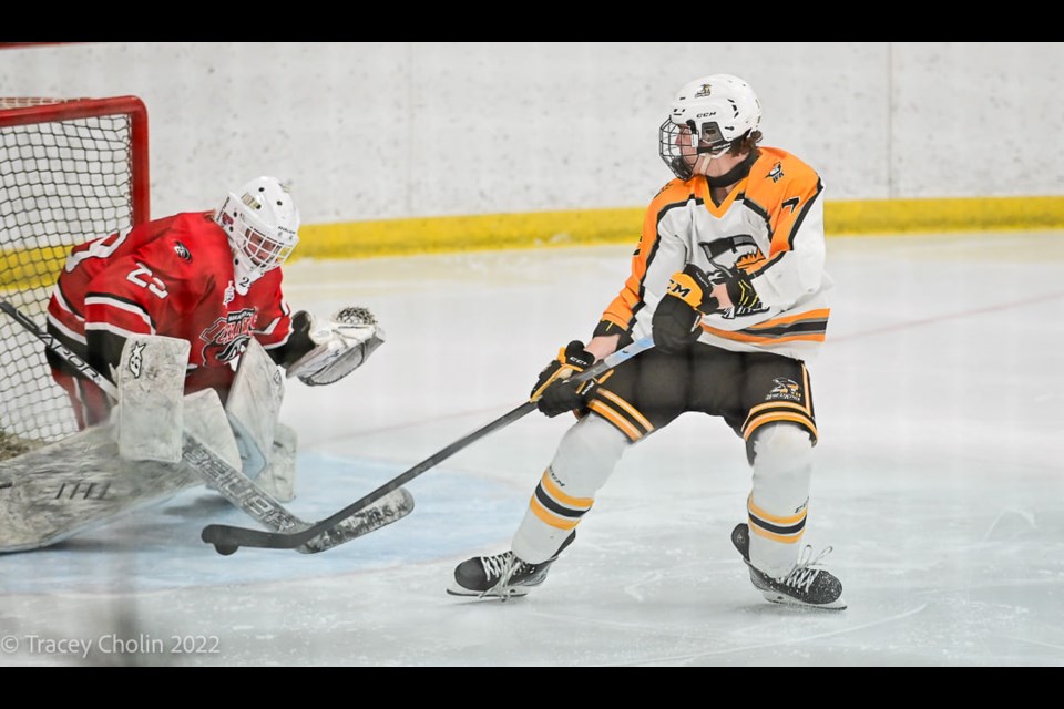 Unity player, Hunter Sperle, will enjoy the benefit of hometown fans and home ice, along with his teammates, for game one of the SAAHL final. (Photographer Tracey Cholin)