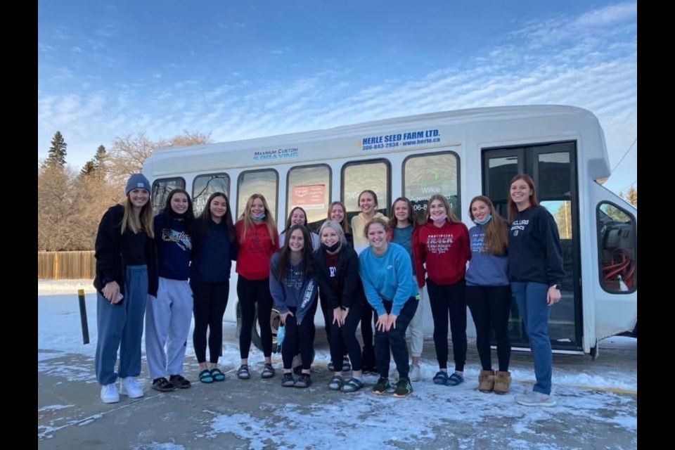 McLurg Broncs senior girls' volleyball team before departure to compete at SHSAA 2A Provincial volleyball. championships in Naicam Nov.19-20.