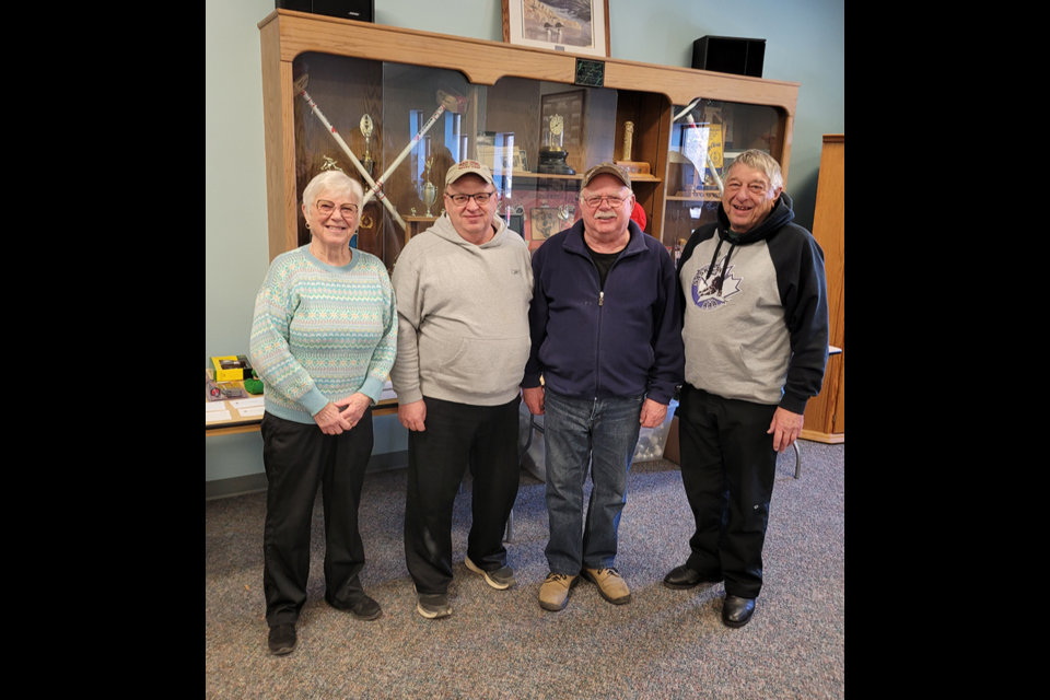 The winning foursome of the Canora Curling Club Windup Bonspiel, from left, were: Maxine Stinka, Clarence Homeniuk, Brian Herriges and Ron Hoehn