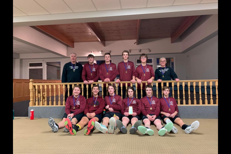 McLurg Broncs are off to SHSAA provincial championships: back - Coach Greg Mamer, Zain Hewison, Carter Cey, Reece Harris, Zac Hango, Coach: Paula Mamer; front - Hunter Sittler, Cooper Gutting, Carter Wakelin, Luke Myszczyszyn, Kaden Braun, Josh Tatton.
