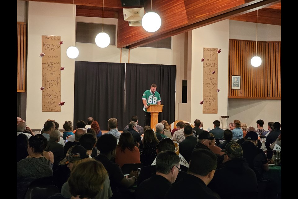 Saskatchewan Roughrider Noah Zerr delivered a speech detailing his perserverence and determination as an athlete in the Canadian Football League.