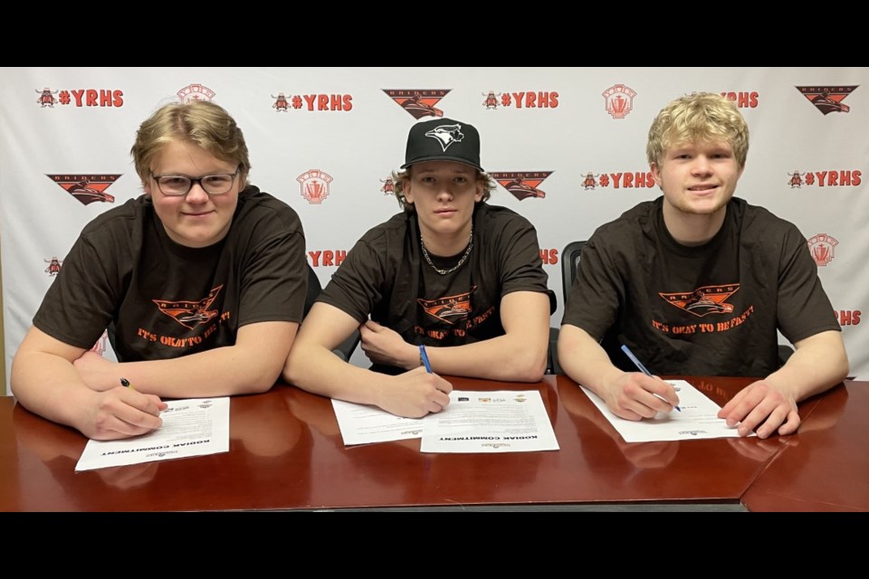 Kaleb Larsen, Brayden VonSomeren and Noah Schneider signed their commitments to the Prince George Kodiaks.