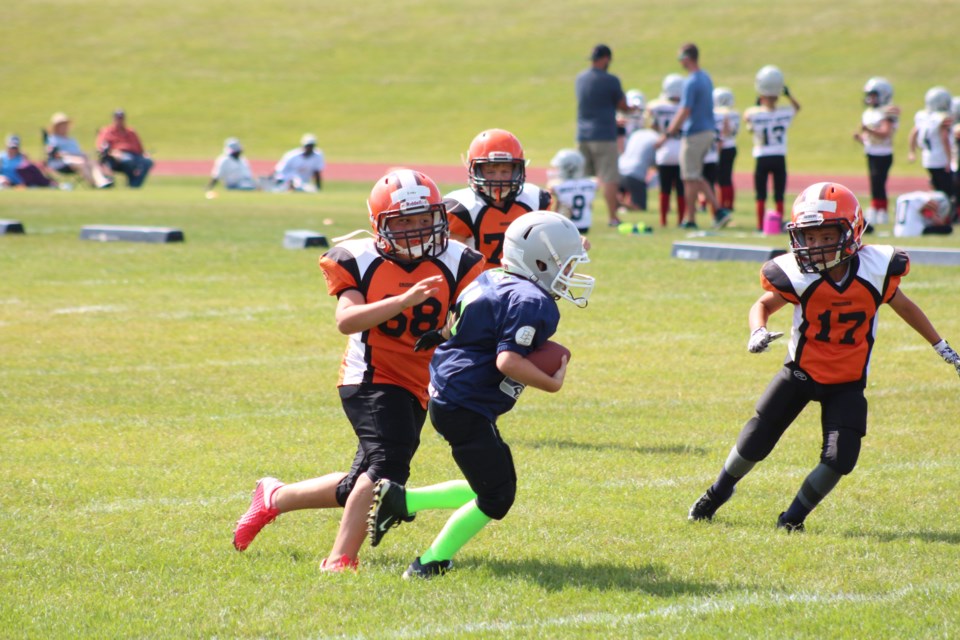The Mighty Mite Gridders orange and black teams competed against the Seahawks and 49ers.  Two Regina based Mighty Mite teams.  