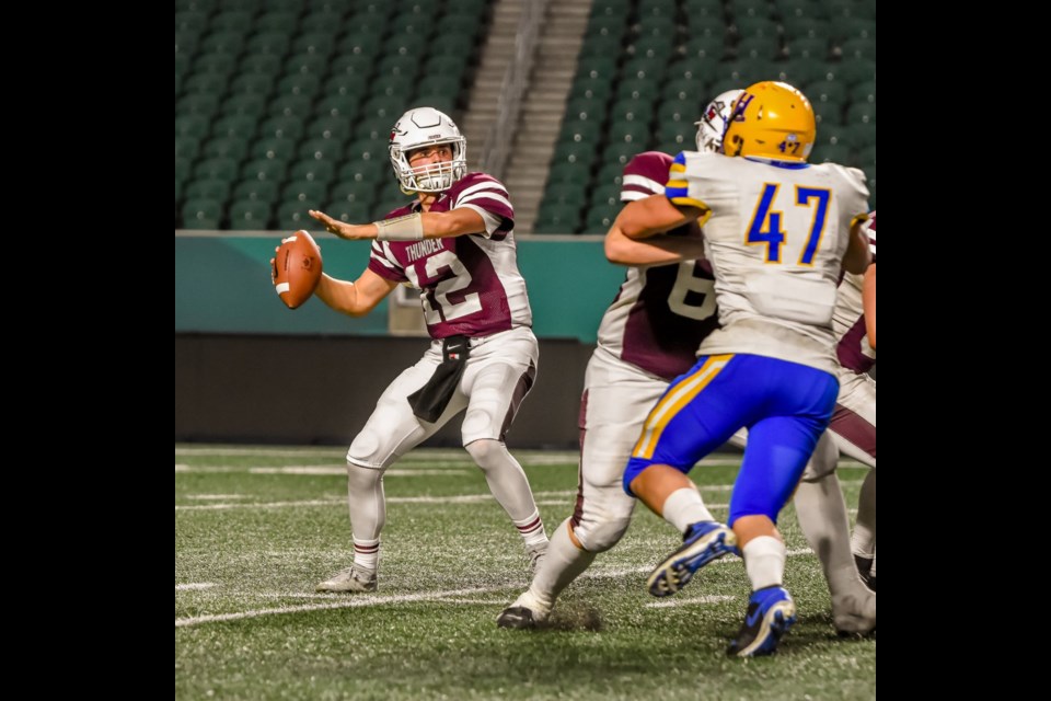 Zenon Orobko throwing the game winning TD for Regina Thunder playing the HIlltops at Mosaic Stadium Sept. 18