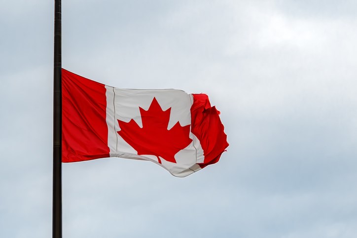 A Canadian flag at half mast