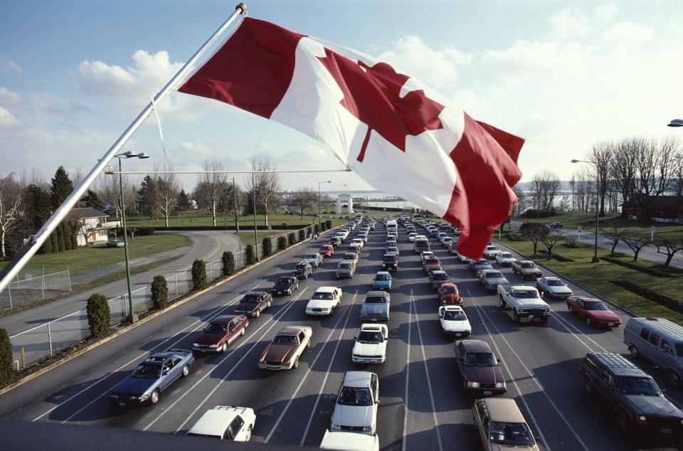 Canada flag and traffic