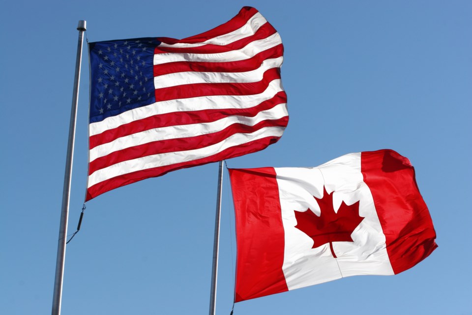 Canadian American flags