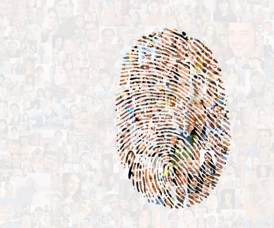 Collage of faces in fingerprint multiculturalism