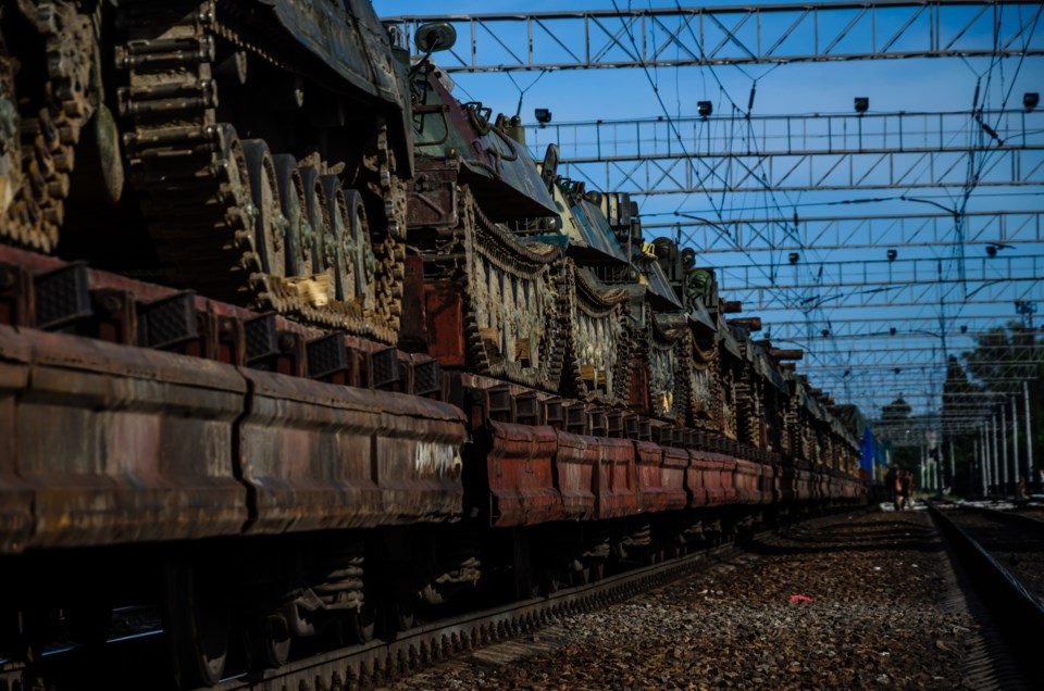 Tanks on a cargo platform stock