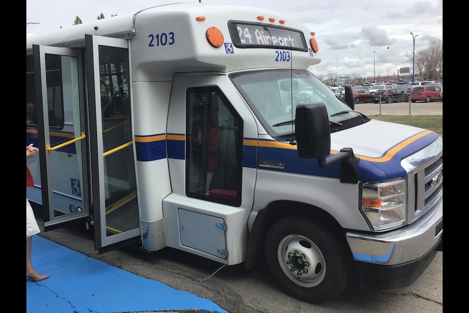 A look at the front of the Route 24 bus at the Regina airport.