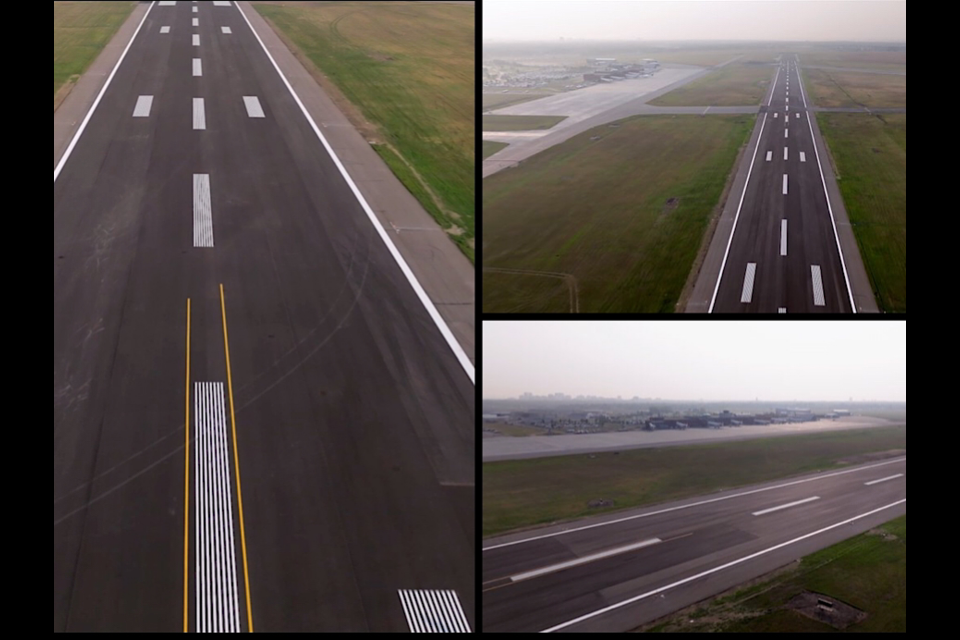 Photos of the rehabilitated main runway at YQR that is now back open.