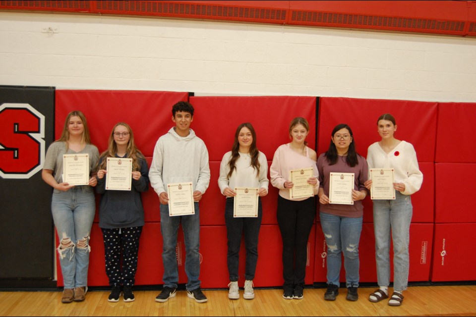 Unity Composite High School winners of the Unity Royal Canadian Legion Branch No. 90 Literary and Poster contest.