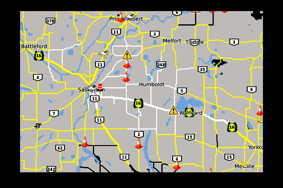 Wednesday morning, the roads east of Saskatoon, including Highway 16, showed not recommended for travel on the Highway Hotline.