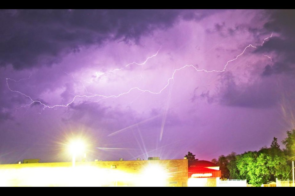 The skies over Weyburn were lit up by constant lightning as a thunderstorm approached late on Thursday evening.