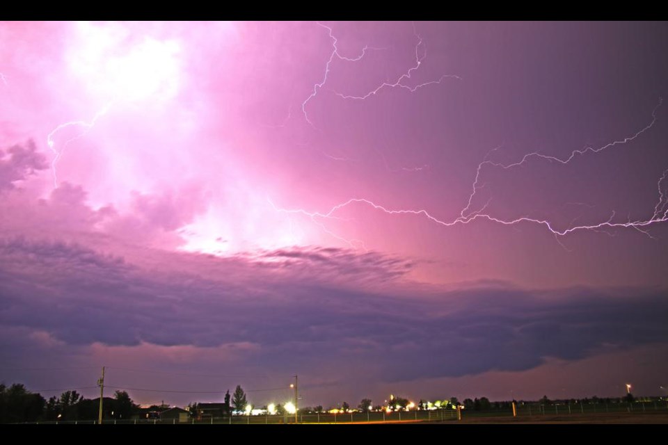 The skies lit up continuously with lightning from this active thunderstorm that rolled through Weyburn late Saturday.