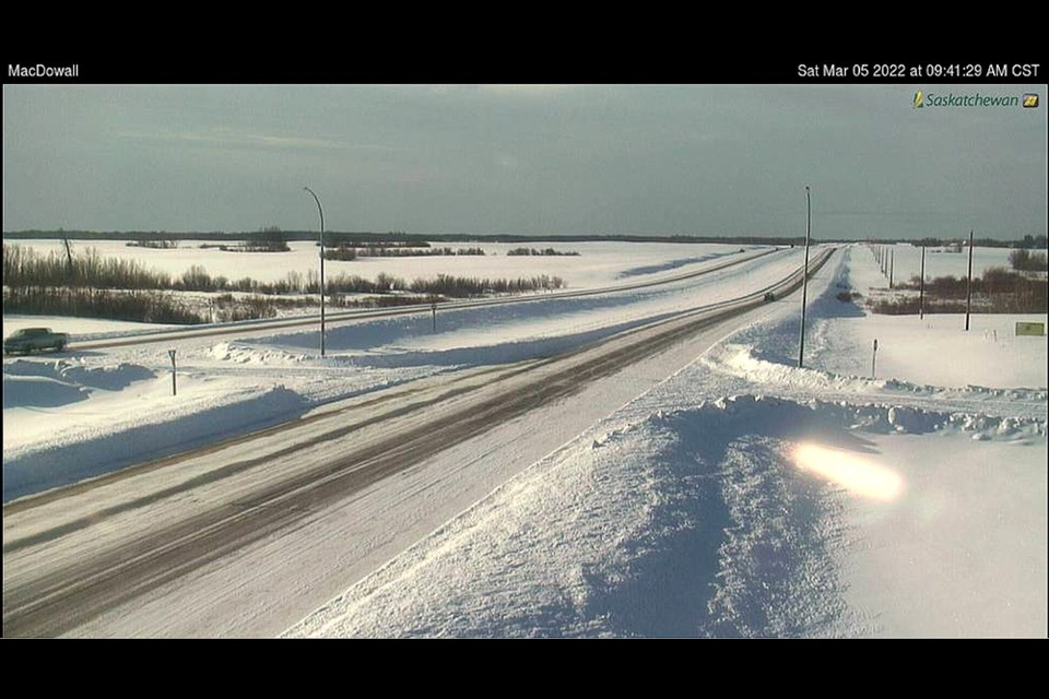 Highway Hotline camera shot from 9:41 a.m. Saturday at MacDowell on Highway 11 , located approximately 30 km southwest of Prince Albert.