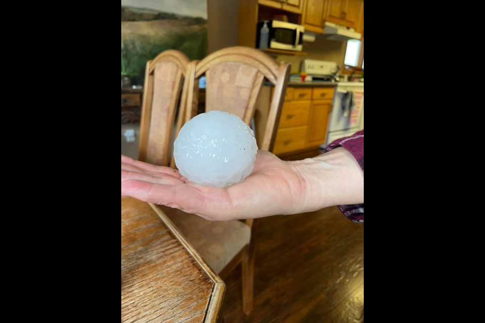An intense system that passed by west of Unity and through west and north part of town brought hail of various sizes to the area June 18.