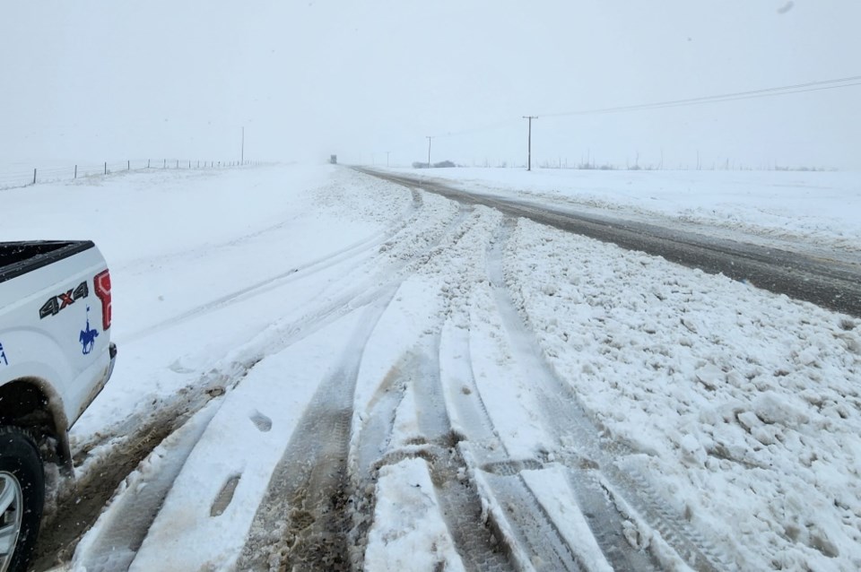Highway winter snow storm