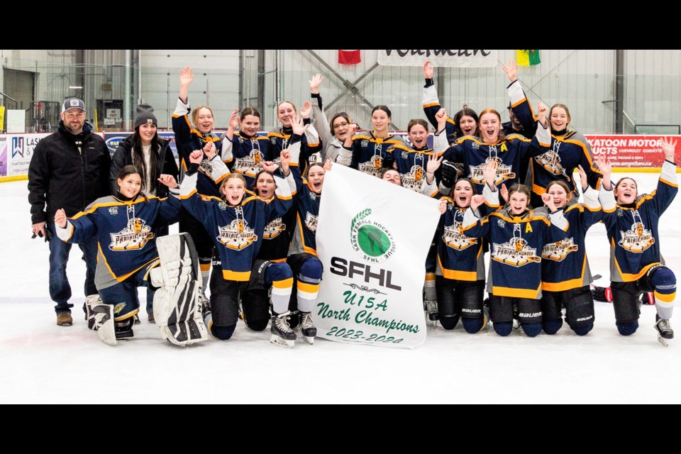 The Western Prairie Thunderbolts celebrate winning the U15 A northern championship. 