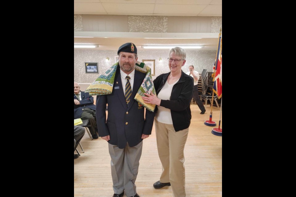 James Quiring received a Quilt of Valour from Beth Andrews during a Unity Legion Branch No. 90 meeting April 4.