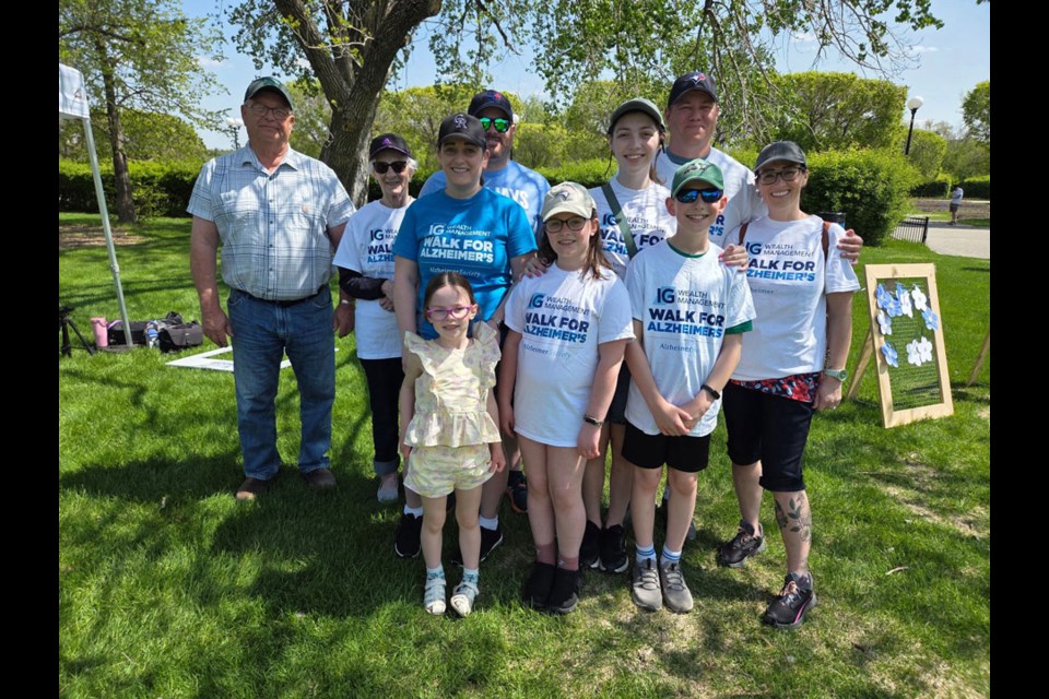 Gail Goertz’s family, including husband Lee Goertz, far left, who took part in the IG Wealth Management Walk For Alzheimer’s. 