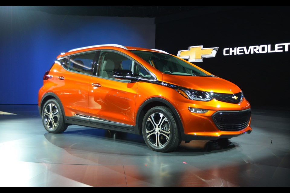 The Chevrolet Bolt EV unveiled at the 2016 Detroit Auto Show. Credit Alain Morin