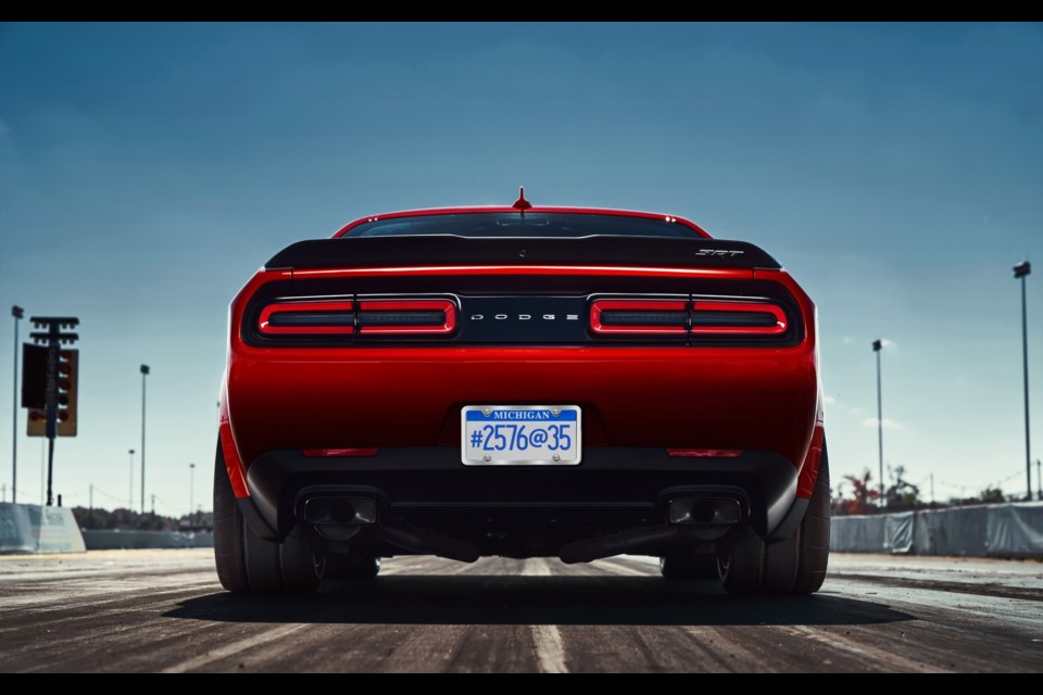 2018 Dodge Challenger SRT Demon. What could the inscription #2576@35 on the license plate possibly mean? Credit Fiat Chrysler Automobiles