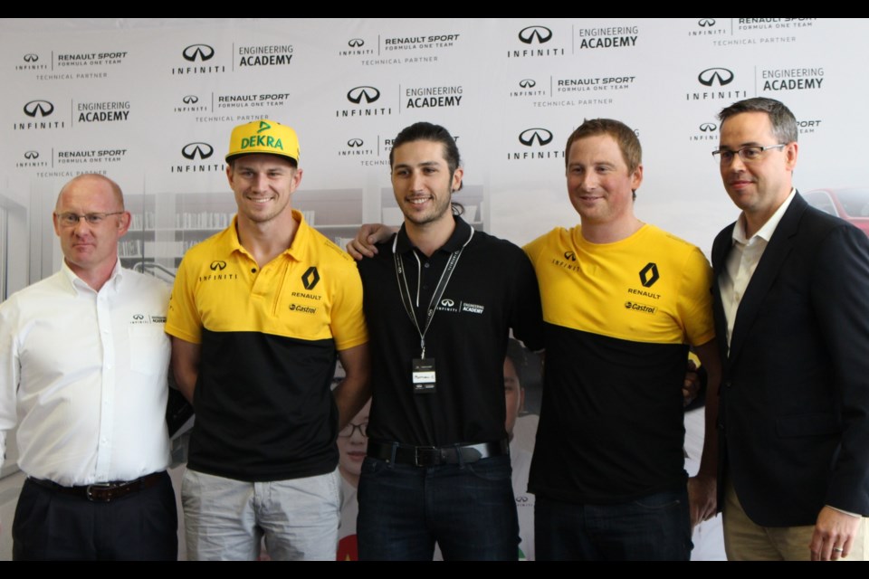 Matthew Crossan, at centre, Canadian winner of the 2017 Infiniti Engineering Academy. Credit Michel Deslauriers