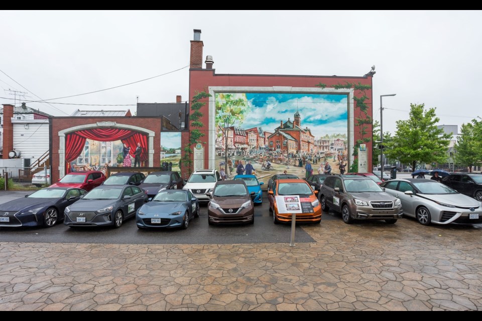 AJAC journalists taking a break in Joliette, Quebec, during the 2017 EcoRun. Credit AJAC