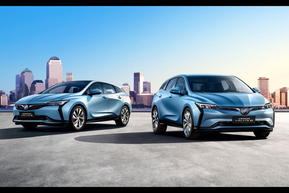 THE Buick VELITE 6 plug-in hybrid (left) and VELITE 6 electric (right) Credit General Motors