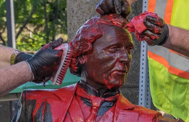 Charlottetown statue of Sir John A. Macdonald covered in red paint -  Vancouver Is Awesome