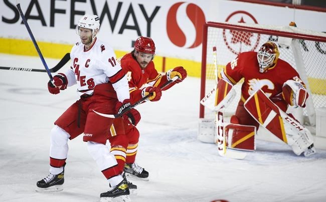 Flames: Mangiapane scores sick goal after taking a pass off his skate