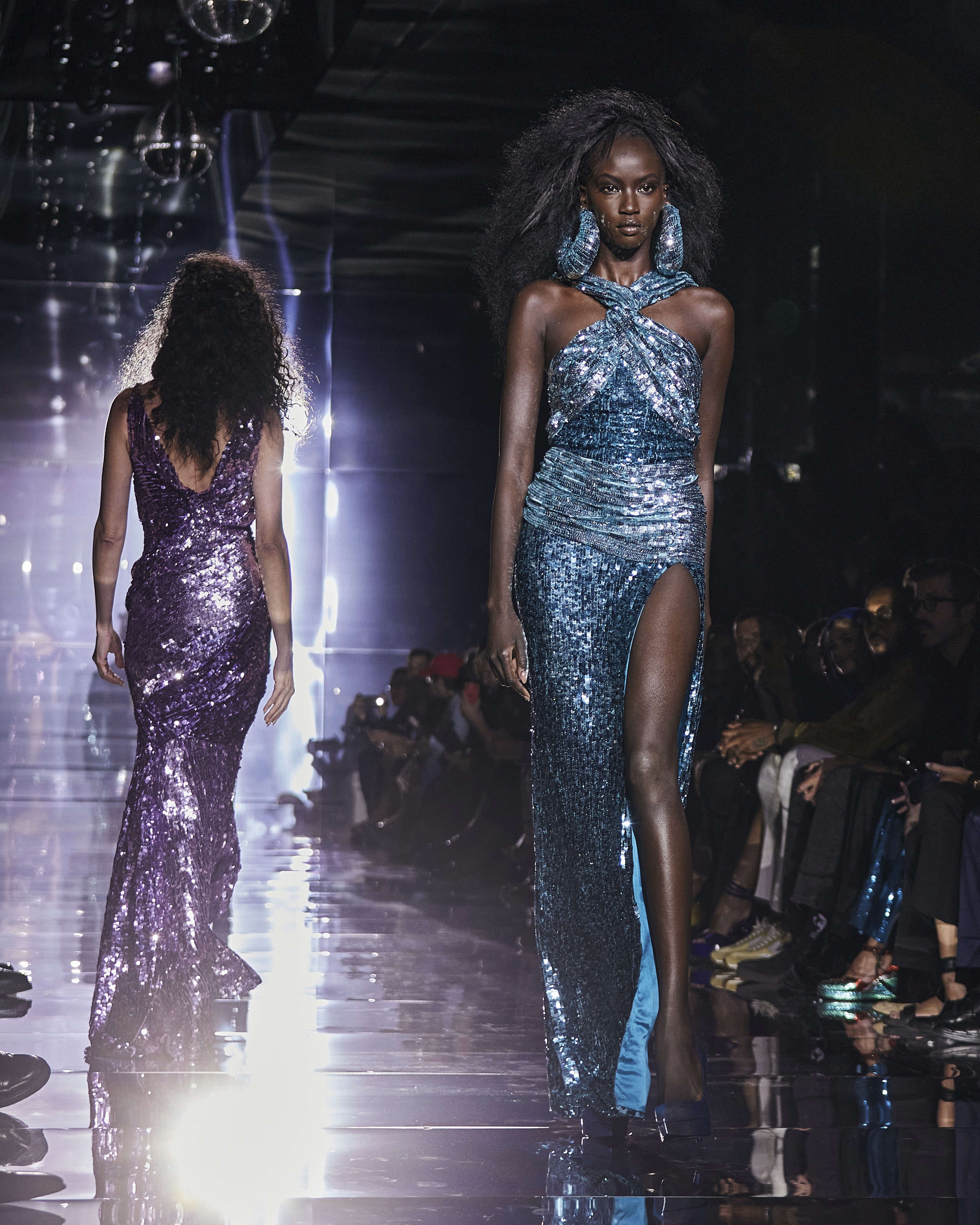 Tom Ford closes Fashion Week with big hair, miles of sparkle -  