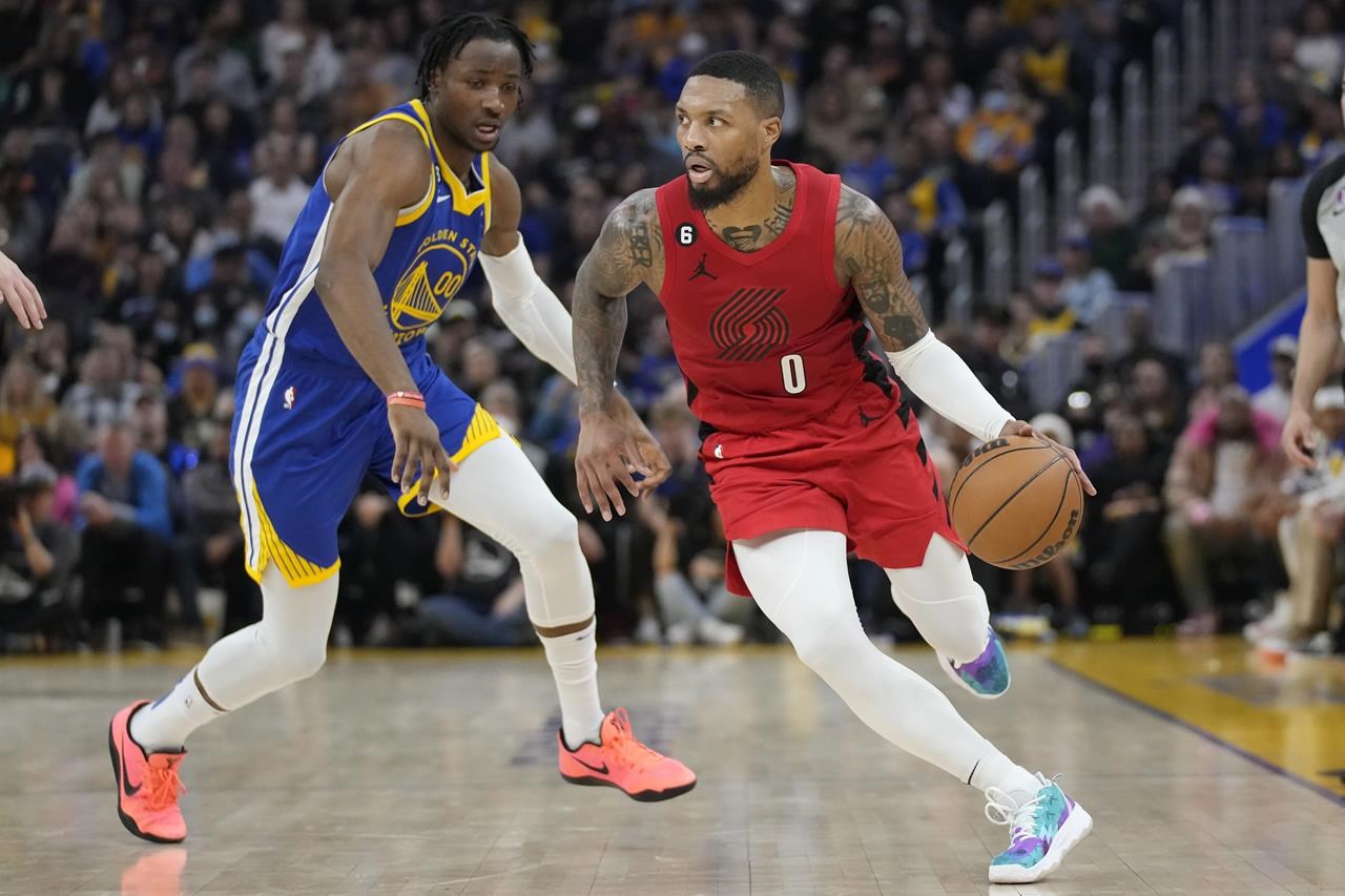 Poole scores 41, Thompson 31, Warriors beat Blazers 118-112 - The San Diego  Union-Tribune