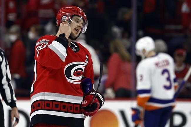 Canes' Aho, Oilers' Hyman each take a puck off the face, WJHL