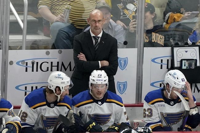 The St. Louis Blues have removed the interim tag from Drew Bannister’s title and named him their full-time coach. (AP Photo/Matt Freed, File)