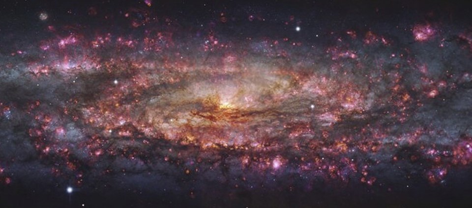 This handout provided by the European Southern Observatory shows a detailed, thousand-colour image of the Sculptor Galaxy captured with the MUSE instrument at ESO's Very Large Telescope (VLT). (ESO via AP)